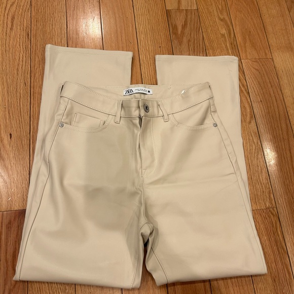 Zara Cream Faux-Leather Pants - Picture 3 of 7
